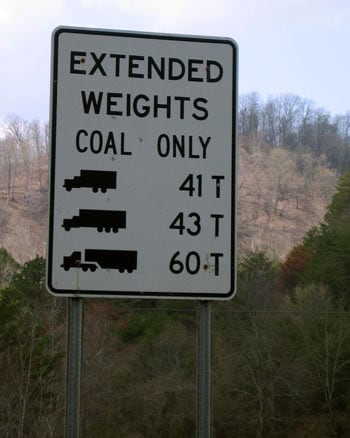 Photo of a road sign advising truckers of acceptable load weights for truck sizes