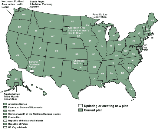 United States map with plan locations indicated