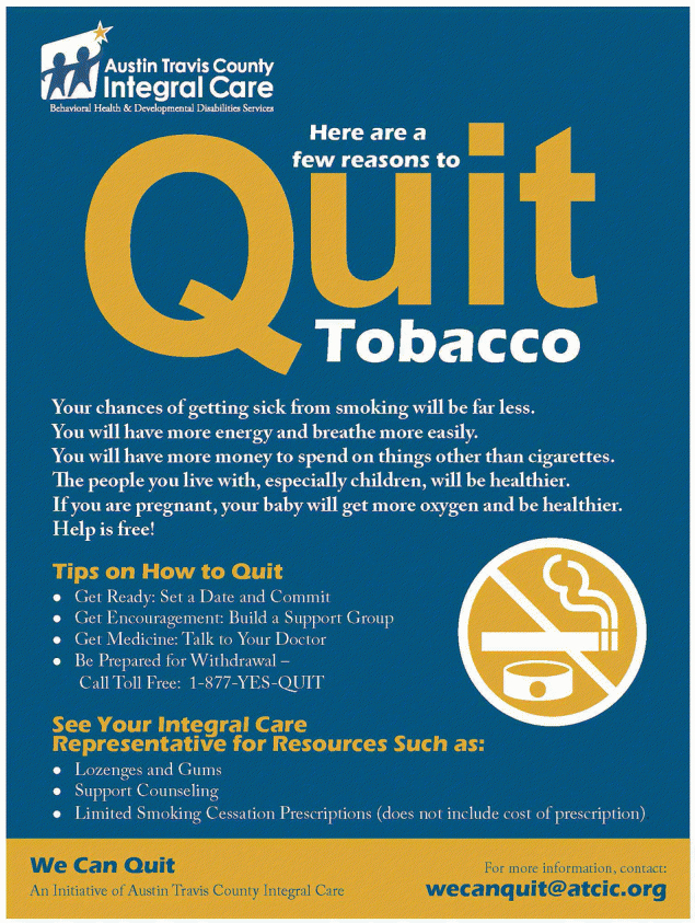 Poster used in the internal communication strategy, We Can Quit, for Integral Care’s tobacco-free campus policy, Austin, Texas, 2010–2012.