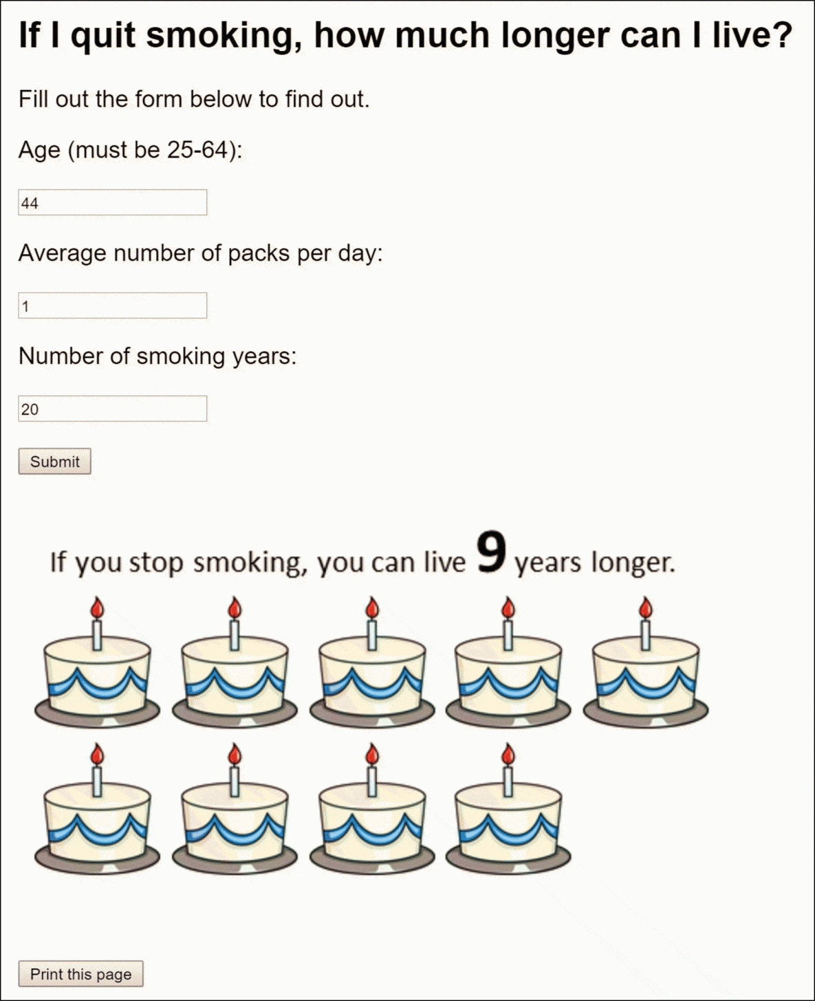 Screenshot of a web-based decision aid that highlights the benefits of smoking cessation. Medical students used the decision aid to engage with patients in a conversation about smoking cessation using motivational interviewing techniques.
