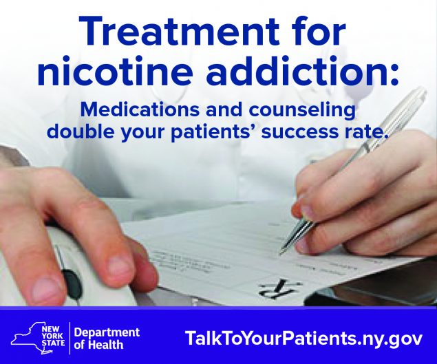 Three advertisements used in New York State Department of Health promotion of tobacco cessation patient interventions among health care providers. 