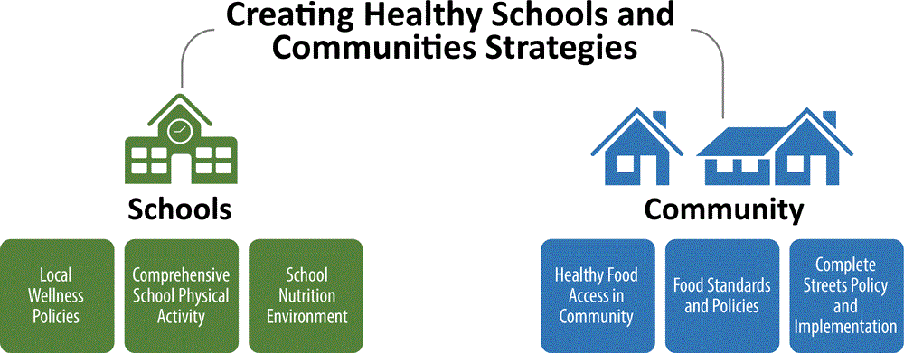 Schematic diagram of the Creating Healthy Schools and Communities initiative, New York State Department of Health, 2015–2020.