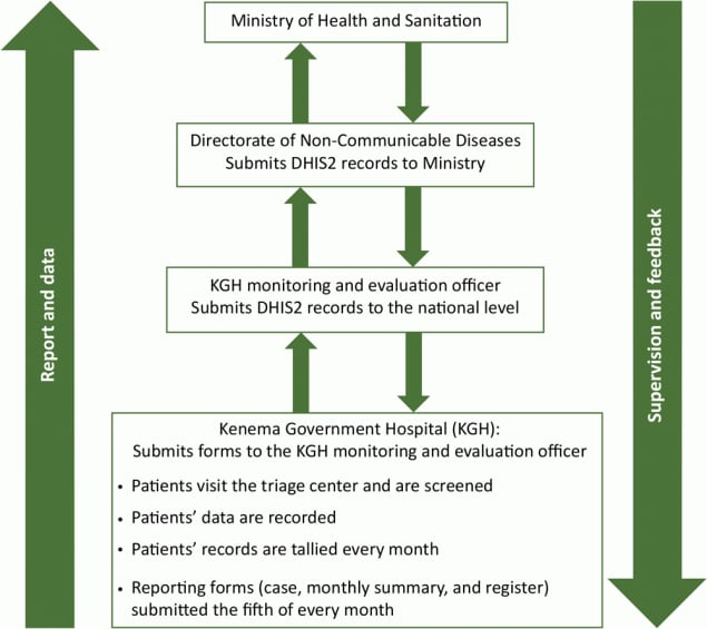 Process of the Hypertension Surveillance System in Kenema Government Hospital (KGH), Sierra Leone, 2021. Abbreviation: DHIS2, District Health Information Software.