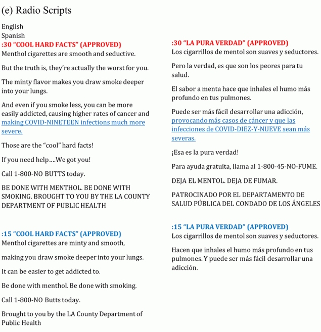 23_0282_02 Los Angeles County Department of Public Health’s health marketing campaign, “Done with Menthol,” radio station advertisements with custom elements for station disc jockeys.