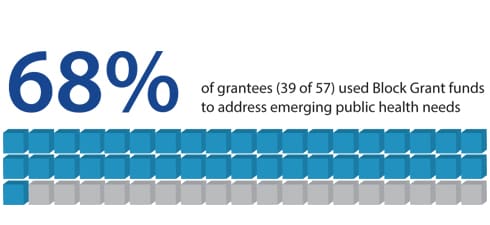 68% of grantees (39 of 57) used Block Grant funds to address emerging public health needs.