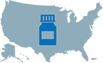 Photo: Map of the United States with prescription bottle in the middle