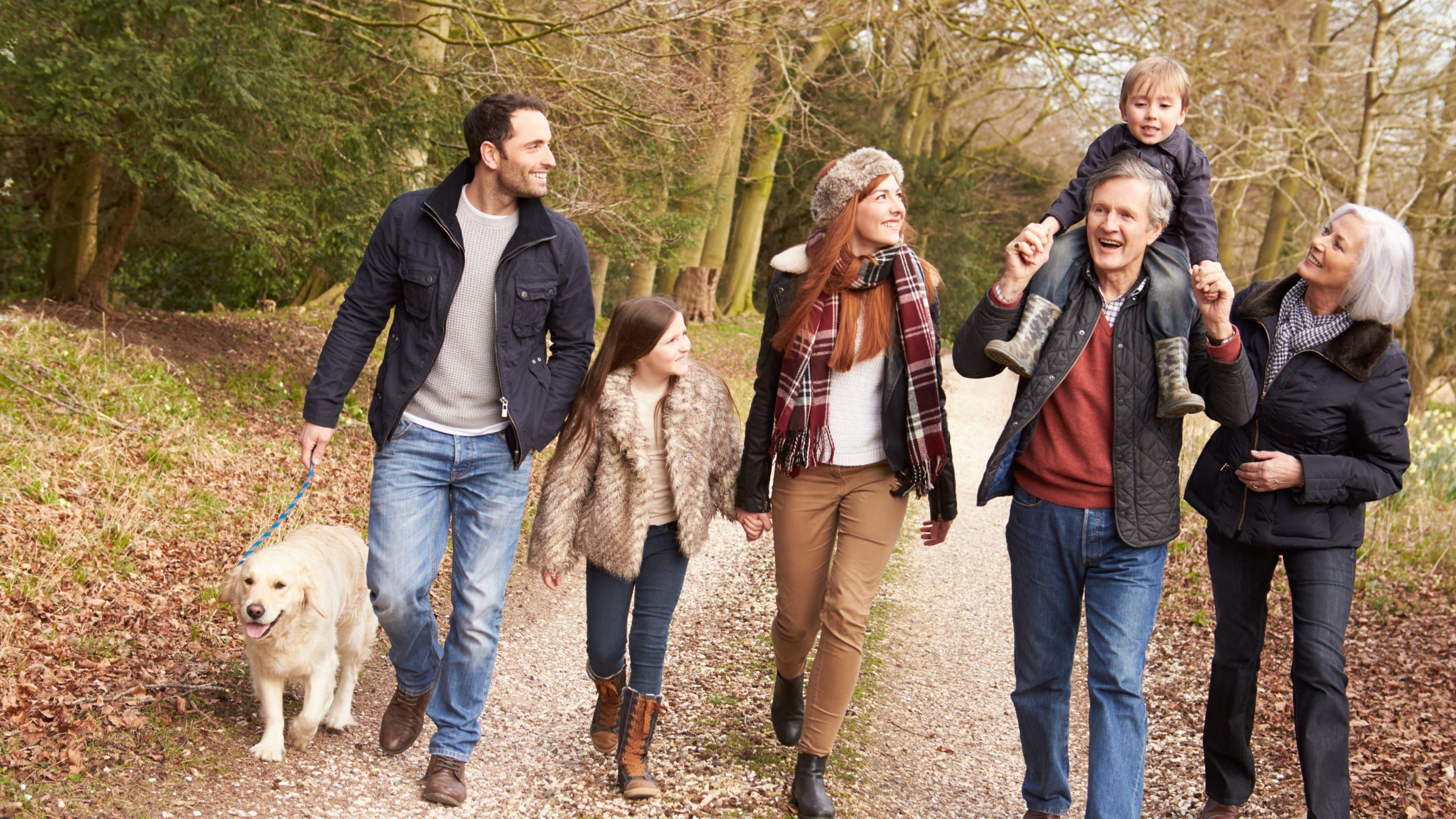 Family walking in nature