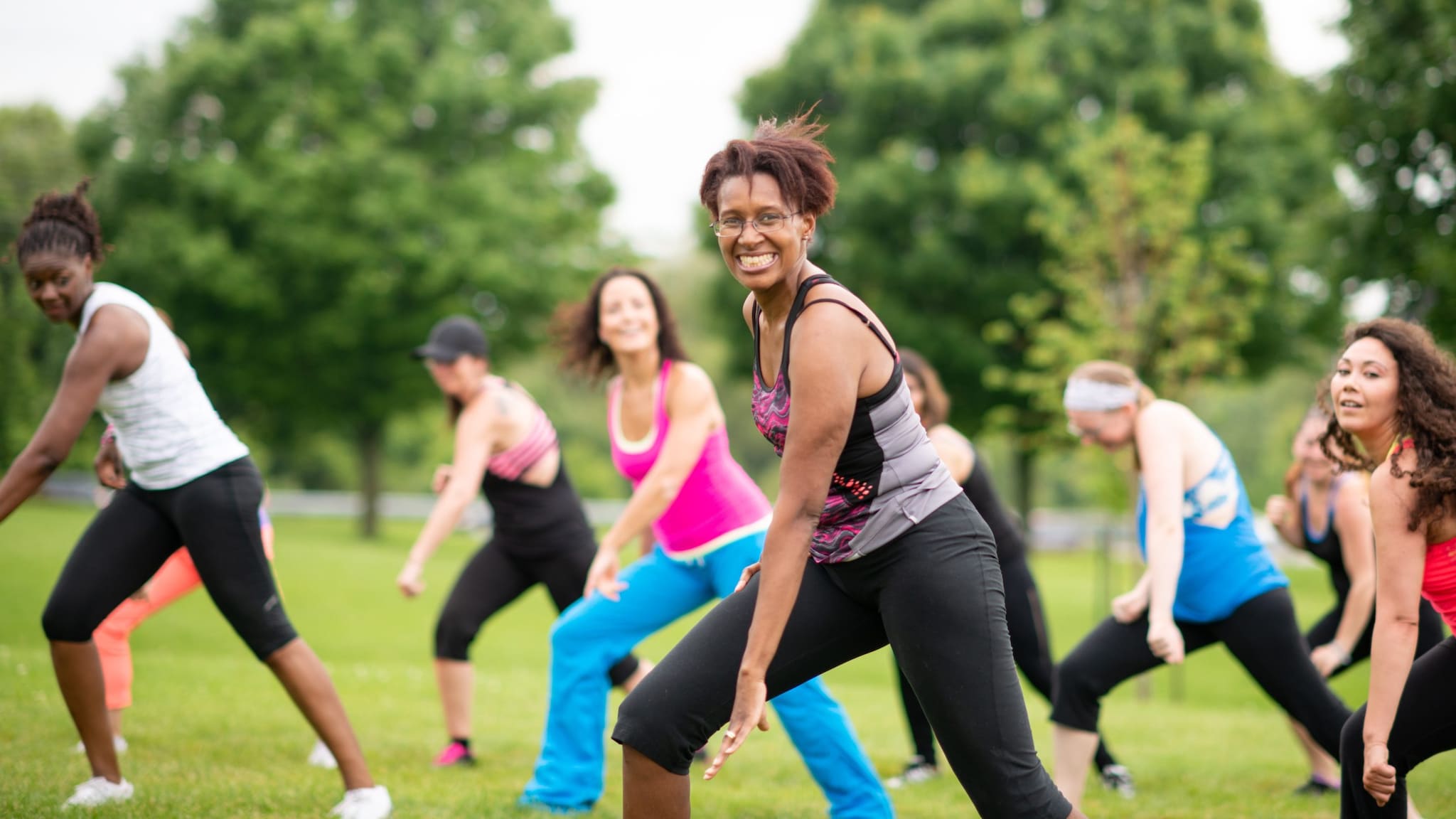 Women exercising in a park