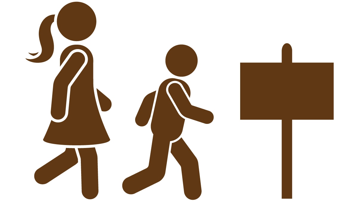 icon: people walking with a sign.