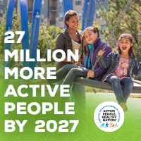 Active People Healthy Nation 27 million more active people by 2027, Latino family at the park