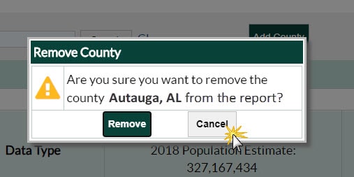 If you did not intend to remove the county click cancel and close the Remove County dialogue box
