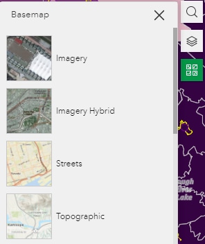 Basemap with Imagery, Imagery Hybrid, Streets, and Topographic options