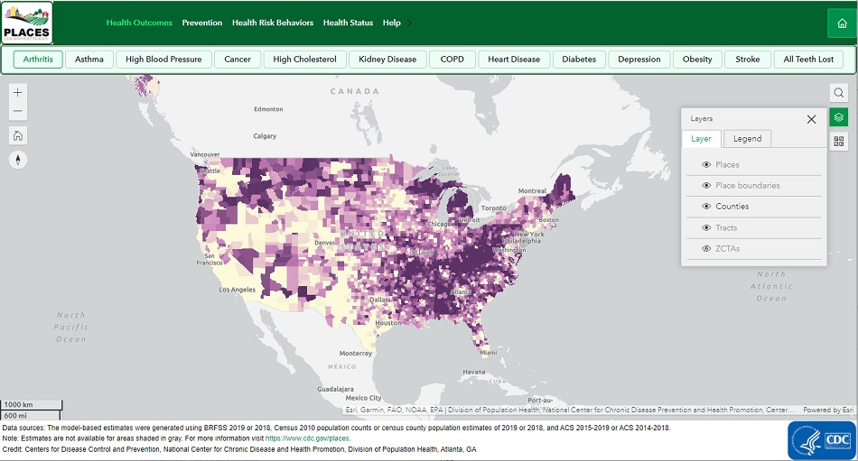 Health Outcomes of the USA map