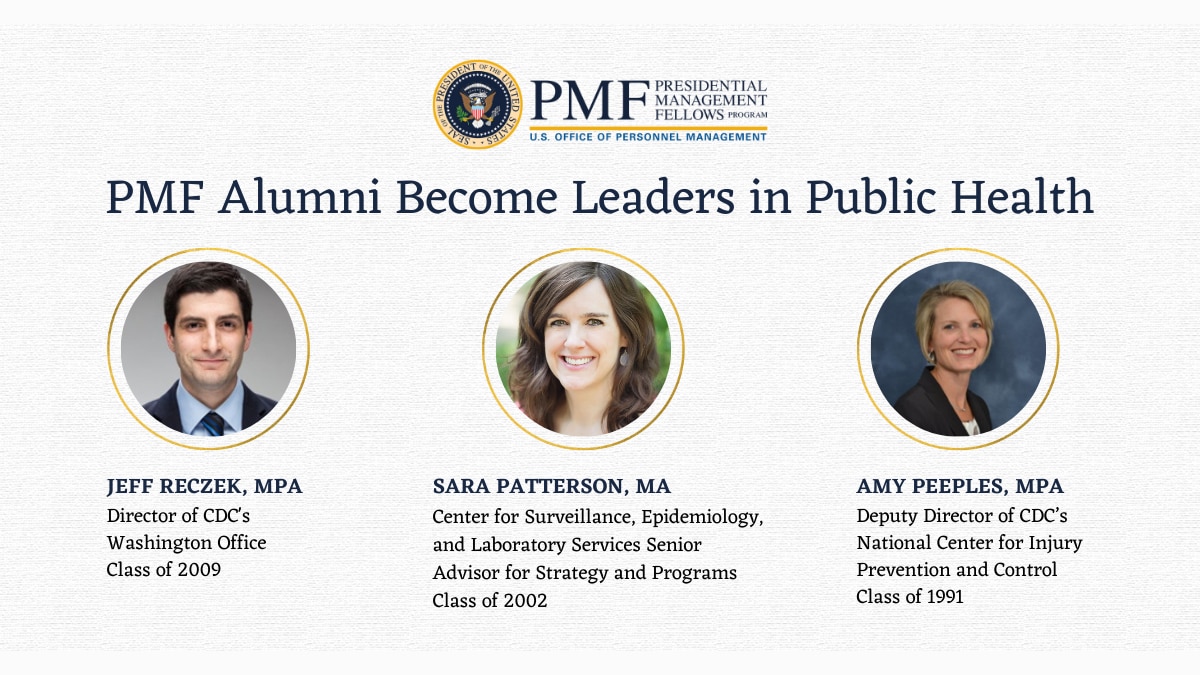 PMF Alumni Become Leaders in Public Health. Jeff Reczek, Sara Patterson, Amy Peeples