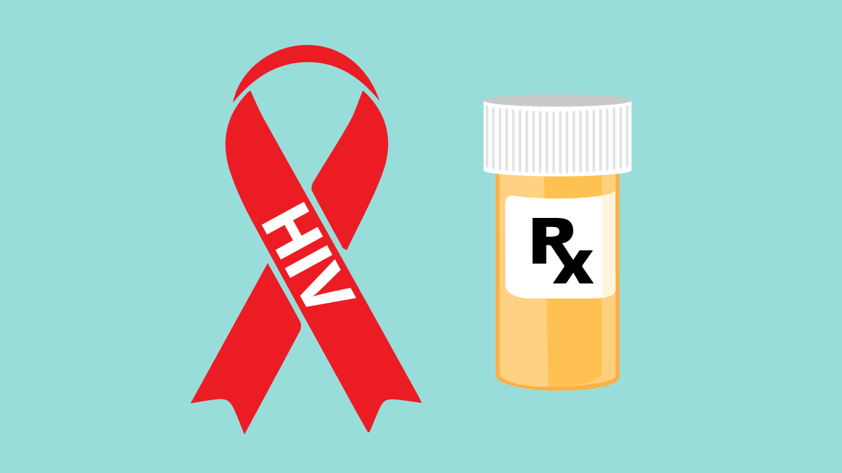 HIV ribbon and prescription bottle