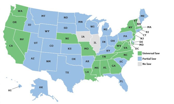 Current map of motorcycle helmet laws by state