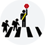 children crossing the street and a crossing guard