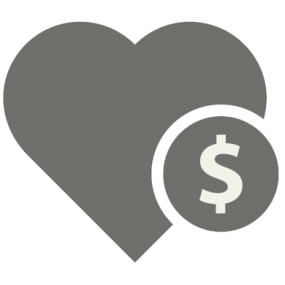Icon of a heart with a coin on top of it