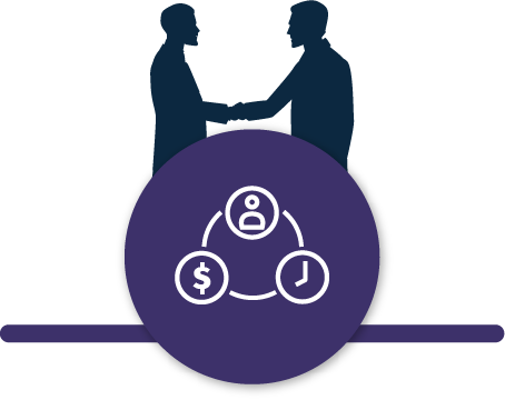 Icon of a network of resources (like money) on top of silhouettes of people