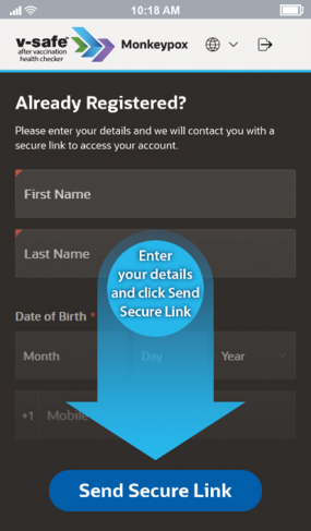 Step 4 - Enter your v-safe registration code