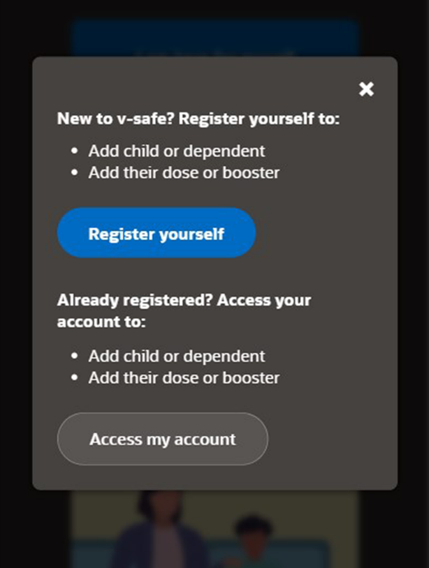 Captura de pantalla de la aplicación V-Safe con el paso 3 para añadir dependientes.