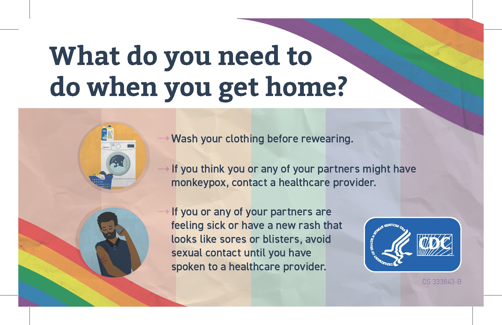 What do you need to do when you get home? Wash clothing; healthcare provider; avoid sexual contact if sick or have rash.