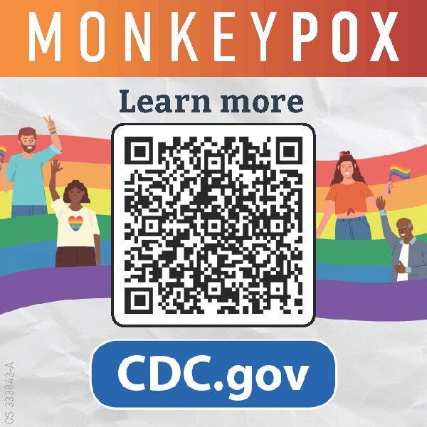 Monkeypox Pride Sticker. Learn more at CDC.GOV.