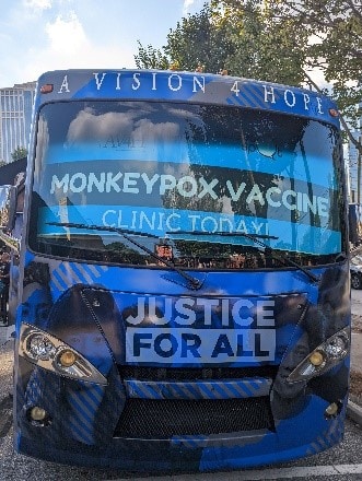 A mobile health unit utilized for a monkeypox vaccination clinic.