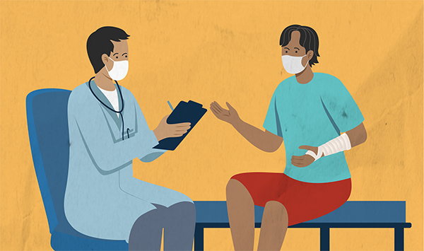 Graphic of a patient talking with health care worker