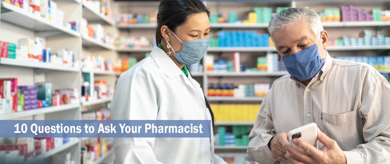 pharmacist answering patient customer question about prescription