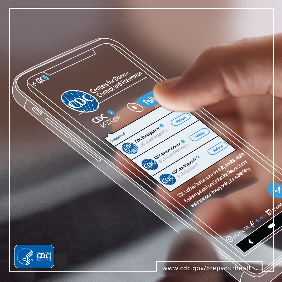 Smartphone and CDC social media illustration