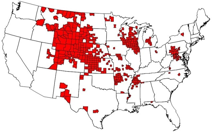 Chronic Wasting Disease Among Free-Ranging Cervids by County, United States