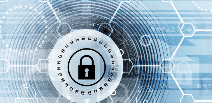 Image of a lock surrounded by graphical representation of data.