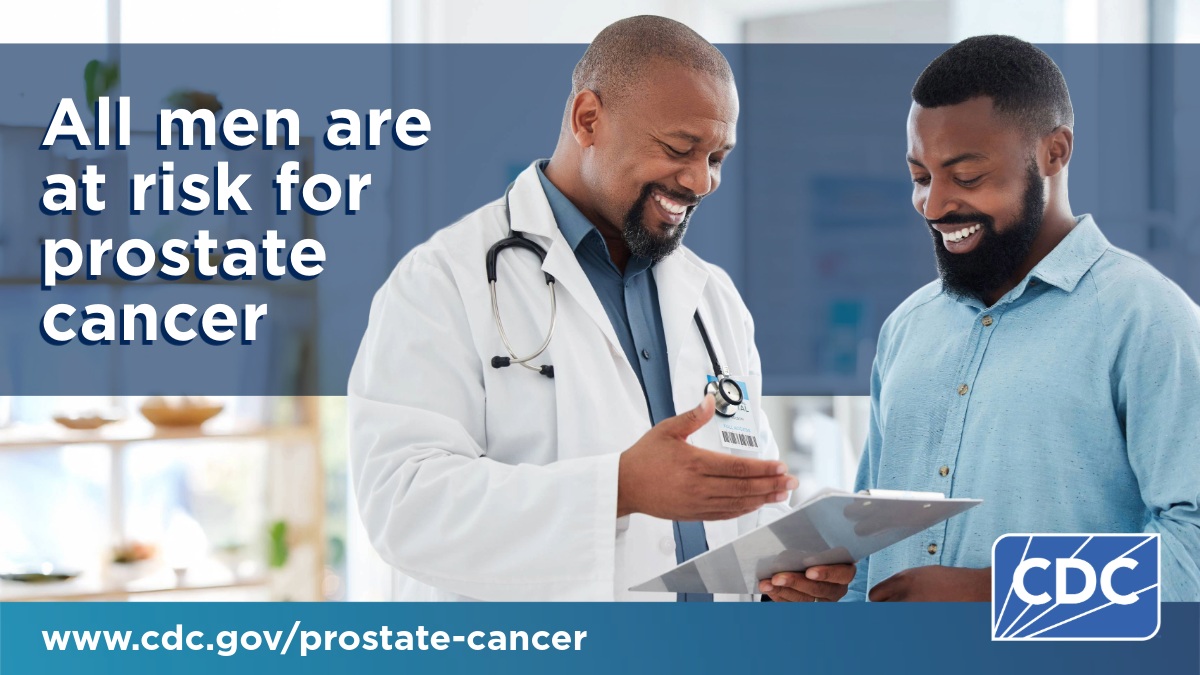 Rectangular image: All men are at risk for prostate cancer.