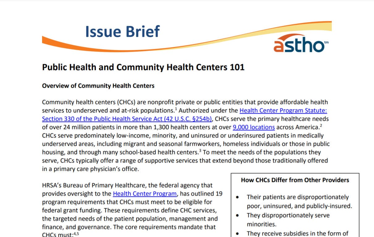 Public Health and Community Health Centers 101