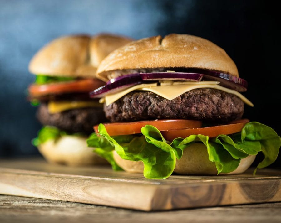 Close up of two hamburgers