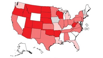 map of the United States showing stats of Q Feve