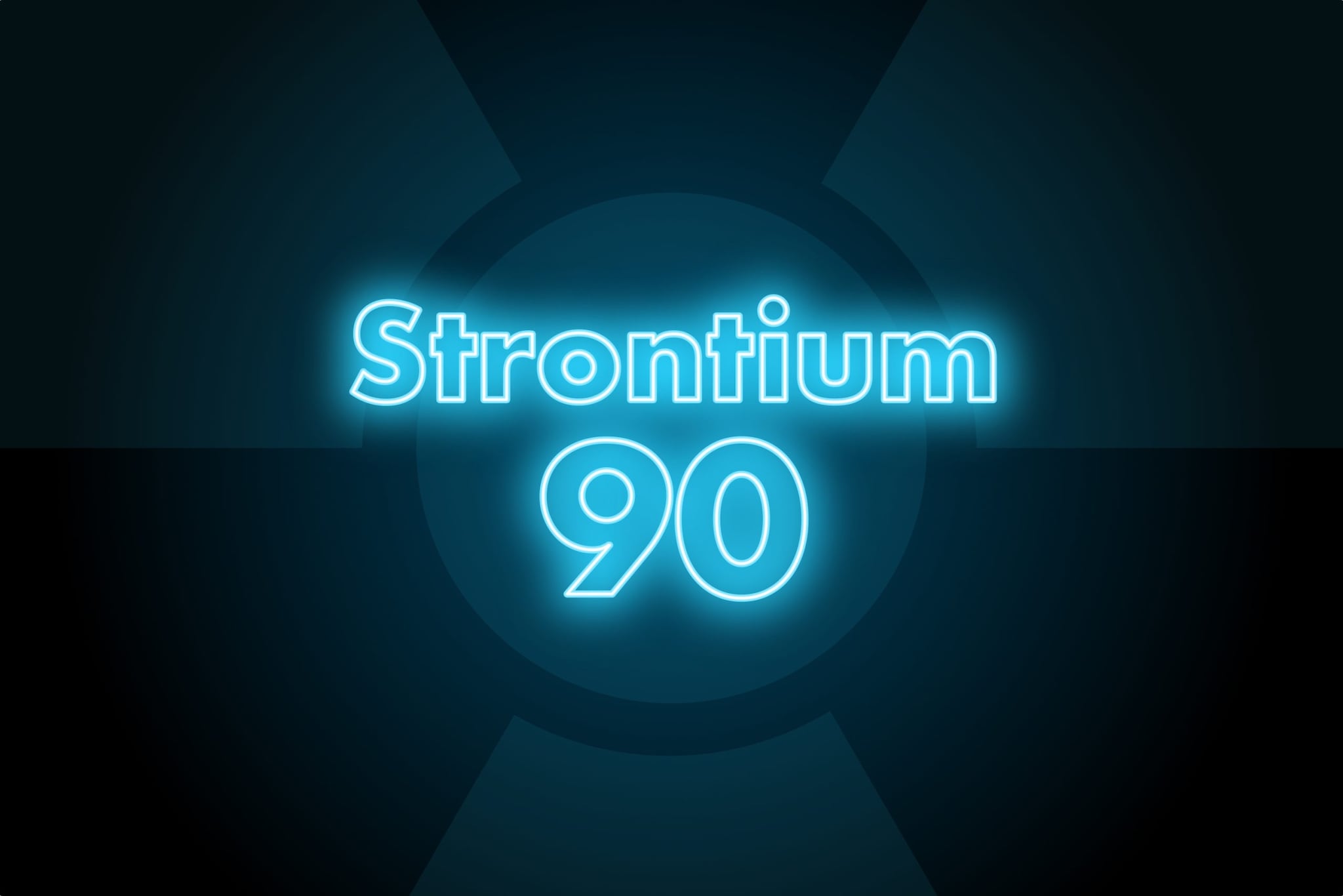 Graphic displaying the word "Strontium 90" in neon blue font