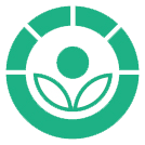 Radura symbol for food irradiation. Symbol is a green label showing two hollow leaves with a filled in circle above it making the shape of a flower. The whole flower is surrounded by a circle that is broken up into bands on the top.