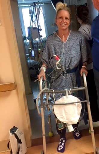 Lindi Campbell in the hospital receiving treatment for lung cancer.