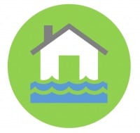 natural disaster symbol of house on water