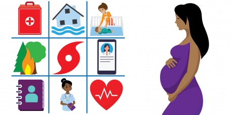 vector image of a pregnant women among emergency situations