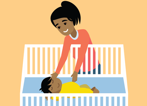 vector image of mother putting baby to bed