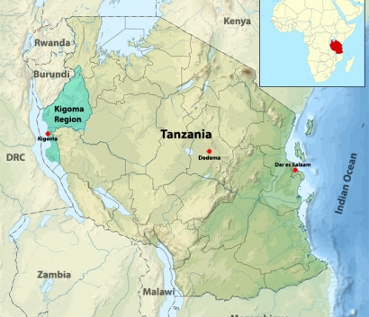 Map of Kigoma, Tanzania region