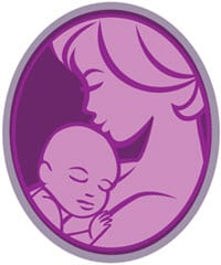 a vector art drawing of a cameo with a mother and infant child