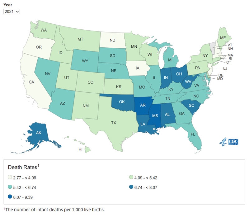 screenshot of infant mortality rate map