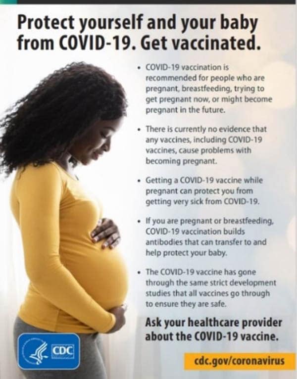 Protéjase y proteja a su bebé del COVID-19. Vacúnese.