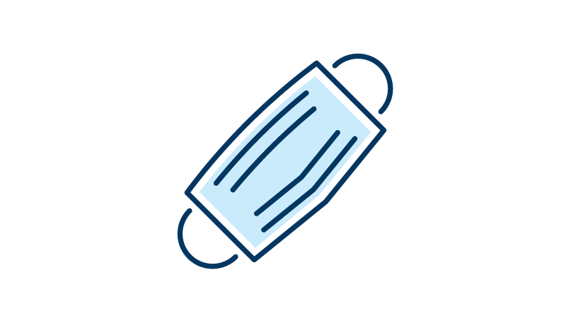 Image of a blue medical mask with a white background.