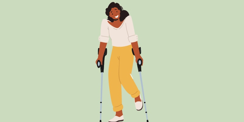 Woman with walking support sticks