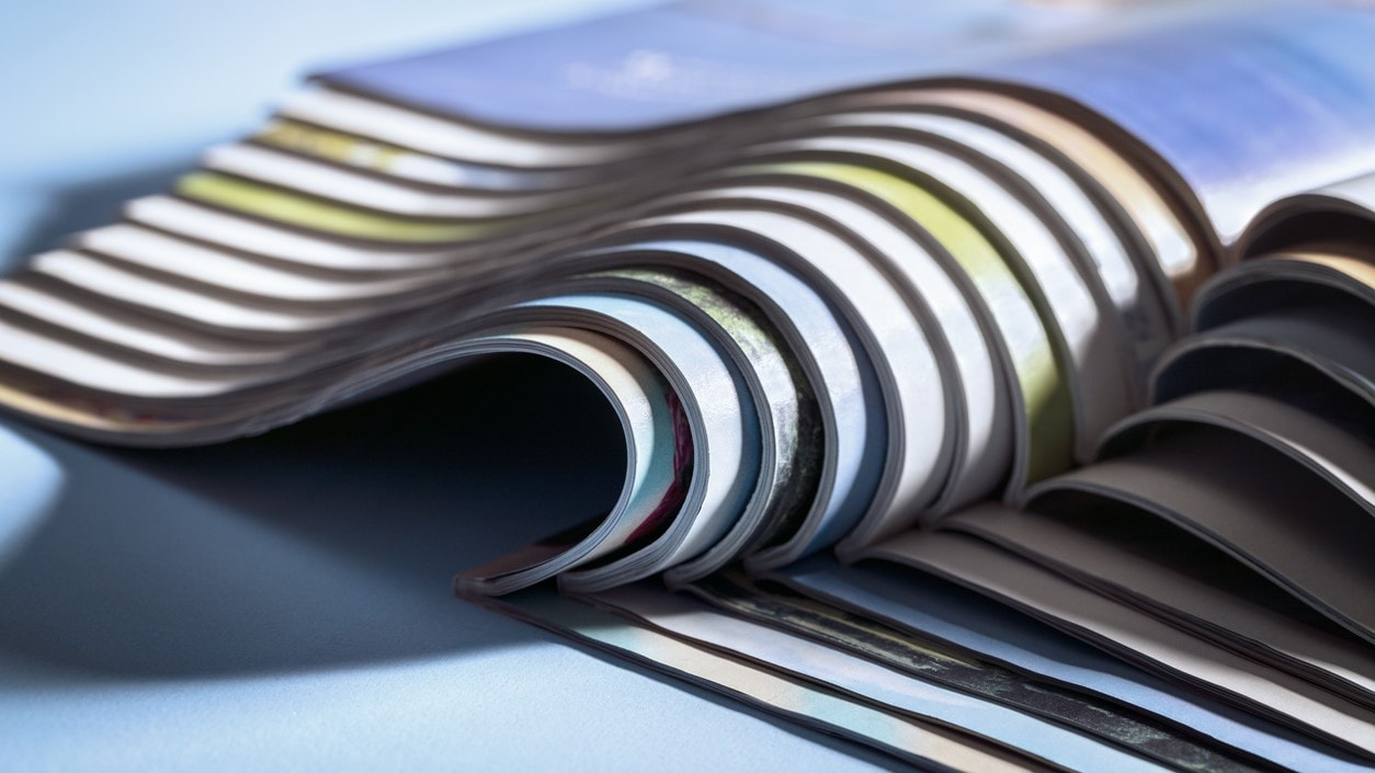 Stack of journal magazines.